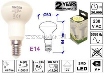 TRACON LR507NW LED reflektorlámpa 175-250 V, 50 Hz, E14 7W 470lm 4000°K NW, 120°, EEI=A+ 1.