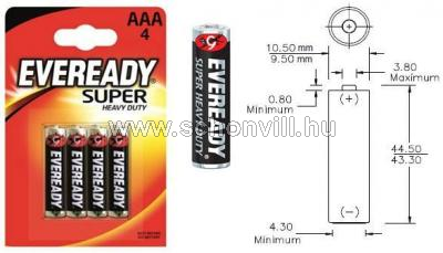 EVEREADY Super R03-1212-AAA- féltartós ceruza-cink elem 1,5V 4db/bl. 1.