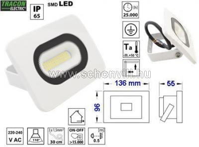 TRACON RSMDLF20 SMD fényvető fehér 220-240V AC, 20W, 4000K, IP65, 1500lm, EEI=A 1.