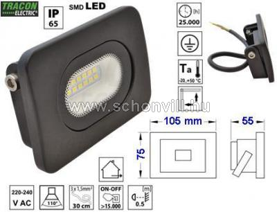 TRACON RSMDL10 SMD fényvető 10W 4000°K NW fekete 750lm 1.