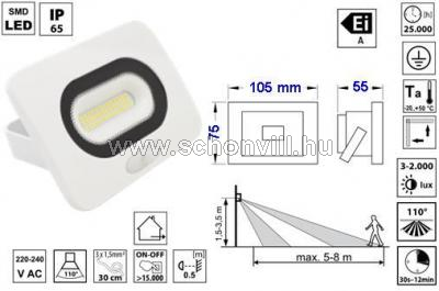 TRACON RSMDLFM10 SMD LED-es fényvető 10W beépített mozgásérzékelővel, fehér 750lm 4000°K NW IP65 1.