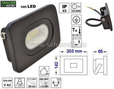 TRACON RSMDL50 SMD fényvető, fekete 220-240V AC, 50W, 4000K, IP65, 3750lm, EEI=A 1.