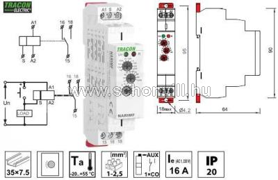 TRACON NARIMF Multifunkciós időrelé (10 funk ció) AC/DC 12-240V, 0,1s-10d, 16A/AC1, 250VAC/24VDC 1.