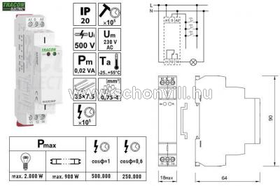 TRACON NARIMP Impulzusrelé AC/DC 12-240V, 16A/AC1/230V 1.