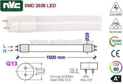 NVC LED T8M15-HL 22W 4000K LED-es fénycső 230V 22W NW (natur fehér) 2800lm 40000h Ø1500x29mm 1.