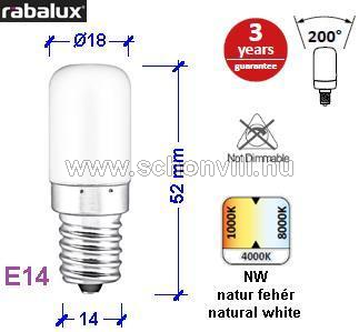 RÁBALUX 1589 LED T18 E14 230V 1,8W 130lm 4000°K Ø18x52mm HKD-val 1.