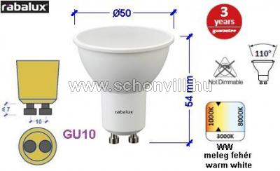 RÁBALUX 1590 LED GU10 230V 7W 560lm 3000°K Ø50x54mm HKD-val 1.