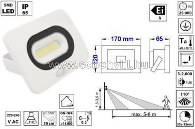 TRACON RSMDLFM30 SMD fényvető beépített mozgásérzékelővel, fehér 30W 2700lm 4000K IP65 1.