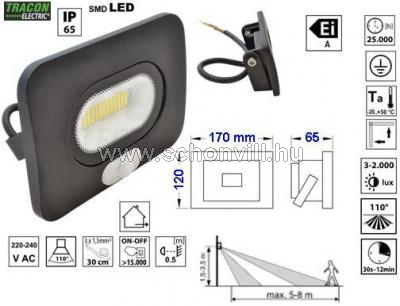 TRACON RSMDLM30 SMD fényvető beépített mozgásérzékelővel, fekete 1.