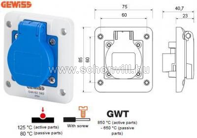 GEWISS GW62392 HT dugalj beépíthető 16A 230V 2P+F SCHUKO IP54 85X75mm 1.