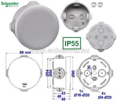 SCHNEIDER ELECTRIC MUREVA IMT35094 Szerelvénydoboz IP55 Ø80x40mm simafalu 1.