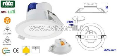 NVC NLED 9508 25W 3000K LED-es álmenny. lámpa 230V 25W WW (meleg fehér) 2450lm IP44 30000h Ø244x85mm 1.