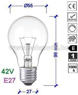 NBB 339014000 AGN 42V 60W E27 A55 1000h 715lm Ø55x98mm izzó 1.