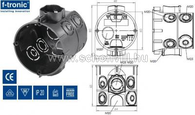 F-TRONIC E107M25 7310131 Szerelvénydoboz 65mm sorolható mélyített Ø67x65mm M25/M20 bevezetéssel 1.