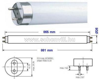 NBB 108121000 LT 30W T8/865 fénycső 20000h 6500K CW hideg-fehér G8 Ø26x865mm 1.