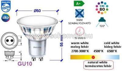 PHILIPS 929001297332 Corepro LEDspot CLA 550lm GU10 840 120D 5W 230V GU10 550lm 120° 4000°K 15000h 1.