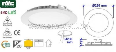 NVC NLED 2018 18W 3000K LED-es álmennyezeti lámpa 230V 18W WW (meleg fehér) 1250lm IP20 30 1.