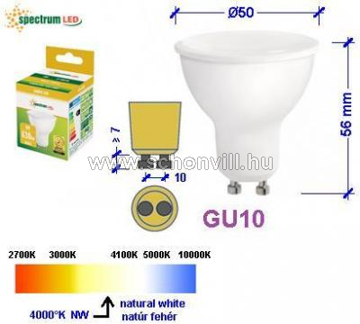 SPECTRUM 14259 LED-es fényforrás 230V 8W 680lm GU10 NW natúr fehér 17000h Ø50x56mm 1.