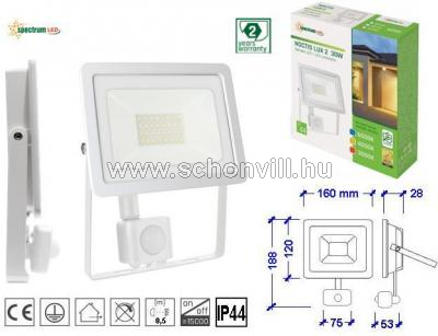 SPECTRUM NOCTIS LUX 2 SMD LED-es mozgásérzékelős reflektor 230V 30W NW 2750lm IP44 17000h 1.