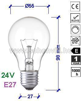 NBB 339002000 A55 40W 24V E27 Ø55x98 mm világos kisfeszültségű normál izzó 1.