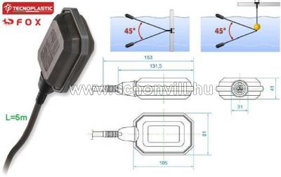 TECNOPLASTIC 162104H05 Úszókapcsoló 5m kábel ellensúly nélkül, Ürítésre-Töltésre 250V 20(8)A IP68 1.