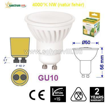 SPECTRUM 14309 LED-es fényforrás 230V 10W GU10 NW natúr fehér 920lm 17000h Ø50x56mm PREMIUM kerámia 1.