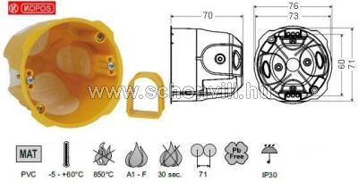 KOPOS KPRL 68-70/LD Gipszkarton szerelvénydoboz 1-es, mélyített, gumimembrános tömítéssel 1.