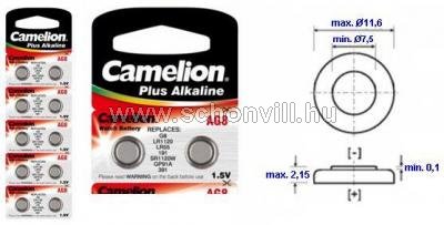 CAMELION AG8/LR1120/391/191 LR55 Alkaline elem 1,5V 11,5x2,15mm 43mAh 10/BL 1.