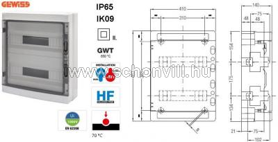 GEWISS GW40107BS Lakáselosztó 36mod (18x2) fk átl ajtóval RAL7035 80A N/E sork IP65 1.