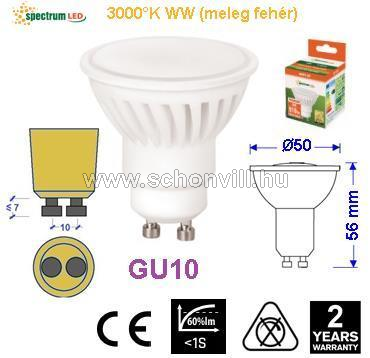 SPECTRUM 14308 LED-es fényforrás 230V 10W GU10 WW meleg fehér 910lm 17000h Ø50x56mm PREMIUM kerámia 1.