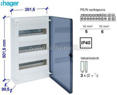 HAGER VS312TD Lakáselosztó 36 modulos falonkívüli átl.ajtóval +PE/N 1.