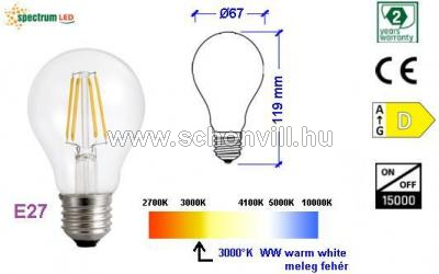 SPECTRUM 14363 COG LED-es A67 fényforrás 230V 11W WW 1500lm 17000h Ø67x119mm PREMIUM 1.