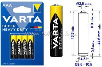 VARTA SUPER HEAVY DUTY 2003 R03 AAA mignon 1,V-os féltartós cink-szén ceruza elem 4db/bliszter 1.