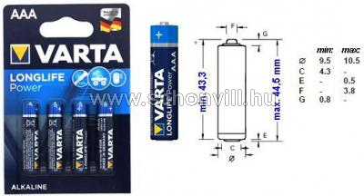 VARTA LONGLIFE POWER 4903 AAA LR03 1,5V-os alkáli mikro elem 4db/bliszter 1.