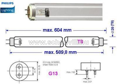 PHILIPS 927941904020 TUV T8 F17 1SL/25 UVC G13 8000h Ø28x590mm germicid fénycső 1.