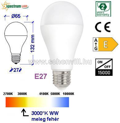 SPECTRUM 14488 SMD LED-es fényforrás, 230V 20W 2300lm E27 WW - meleg fehér 17000h 160° HKD-val 1.