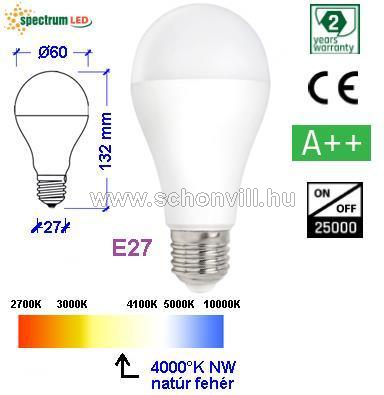 SPECTRUM 14489 SMD LED-es fényforrás, 230V 20W 2350lm E27 NW - natúr fehér 17000h 160° HKD-val 1.