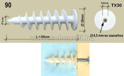 KOELNER 90/4.5 Csavarmenetes polisztirol dübel min. 10cm-es, Ø4,5mm-es csavar, behajtás TORX30 1.