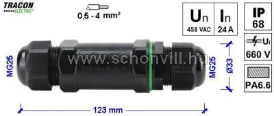 TRACON CST4 Tömítőszelencés kábeltoldó 0.5-4 mm2, IP68, PC+PA6.6, 5P, 450VAC, 24A 1.