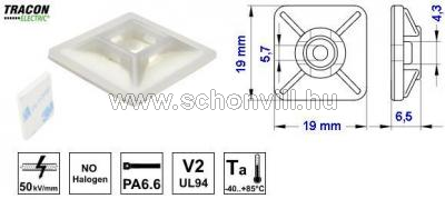 TRACON TALP200 Öntapadós/csavarozható, 4oldalt fűzhető kötegelő talp,natúr 19×19mm, d=5mm, PA6.6, 3M 1.