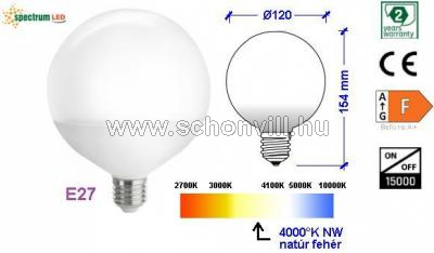 SPECTRUM 14116 GLOB G120 gömb formájú LED izzó 230V 16W 1550lm E27 NW 1.