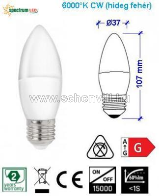 SPECTRUM 14224 LED-es gyertya fényforrás 230V 8W E27 680lm CW (hideg fehér) 17000h 1.
