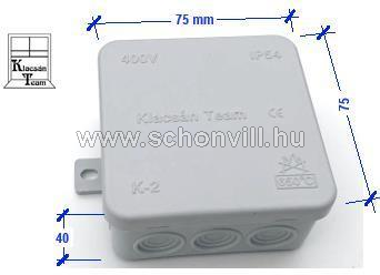 KLACSÁN K-2 kötődoboz 75x75x40mm, szürke, IP54, rögzítőfülekkel 1.