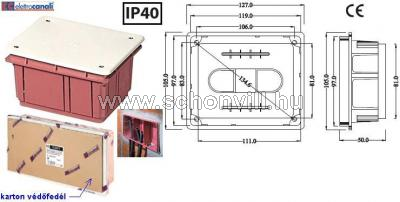 ELETTROCANALI EC350C3P 120x100x 70mm süllyesztett kötődoboz + tető, IP40, karton védőfedéllel 1.