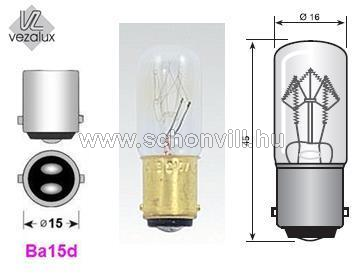 220-260V 10-15W Ba15d T16x45mm világos jelzőizzó 2000h, 373130052, VEZALUX 15164568 1.