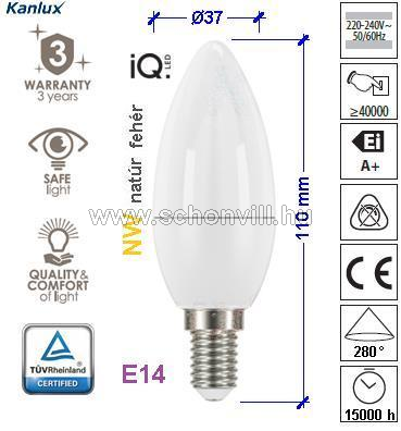 KANLUX 27295 IQ-LED E14 5,5W NW 4000K 490lm 15000h gyertya fényforrás 1.