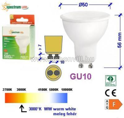 SPECTRUM 14592 LED-es fényforrás 230V 7,5W GU10 WW (meleg fehér) 710lm Ø50x56mm 1.