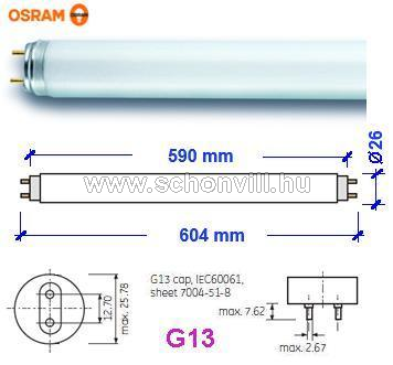 OSRAM 517797 LUMILUX T8 Fénycső 18W 4000K 1350lm hároms. Ø26x604mm G13 840 1.