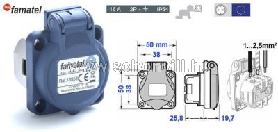 FAMATEL 13953 Beépíthető háztartási dugalj 2P+F 230V 16A IP54 1.