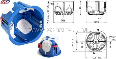 IDE D70/1K DOMOS-K Gipszkarton szerelvénydoboz 1-es membrános Ø68x48mm 1.